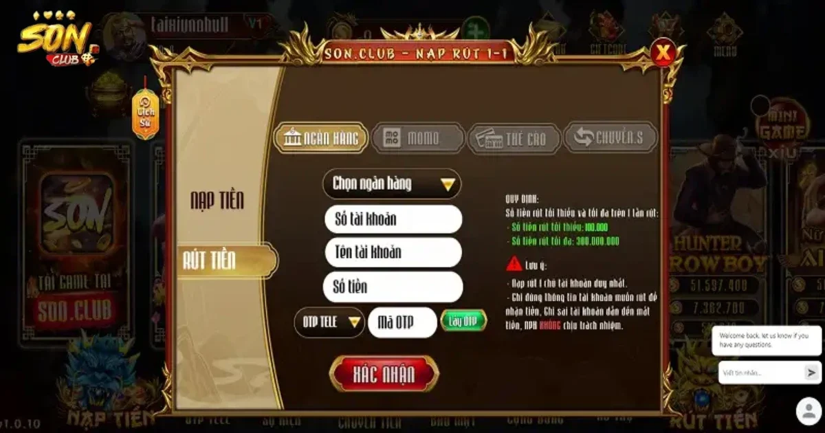 Rút tiền SONCLUB - Quy trình thanh toán trực tuyến an toàn 2 Các bước rút tiền SONCLUB đơn giản và nhanh chóng